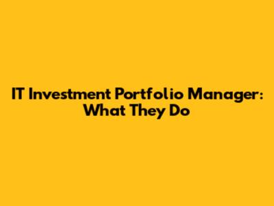 IT Investment Portfolio Manager: What They Do