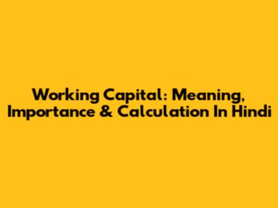 Working Capital: Meaning, Importance & Calculation In Hindi